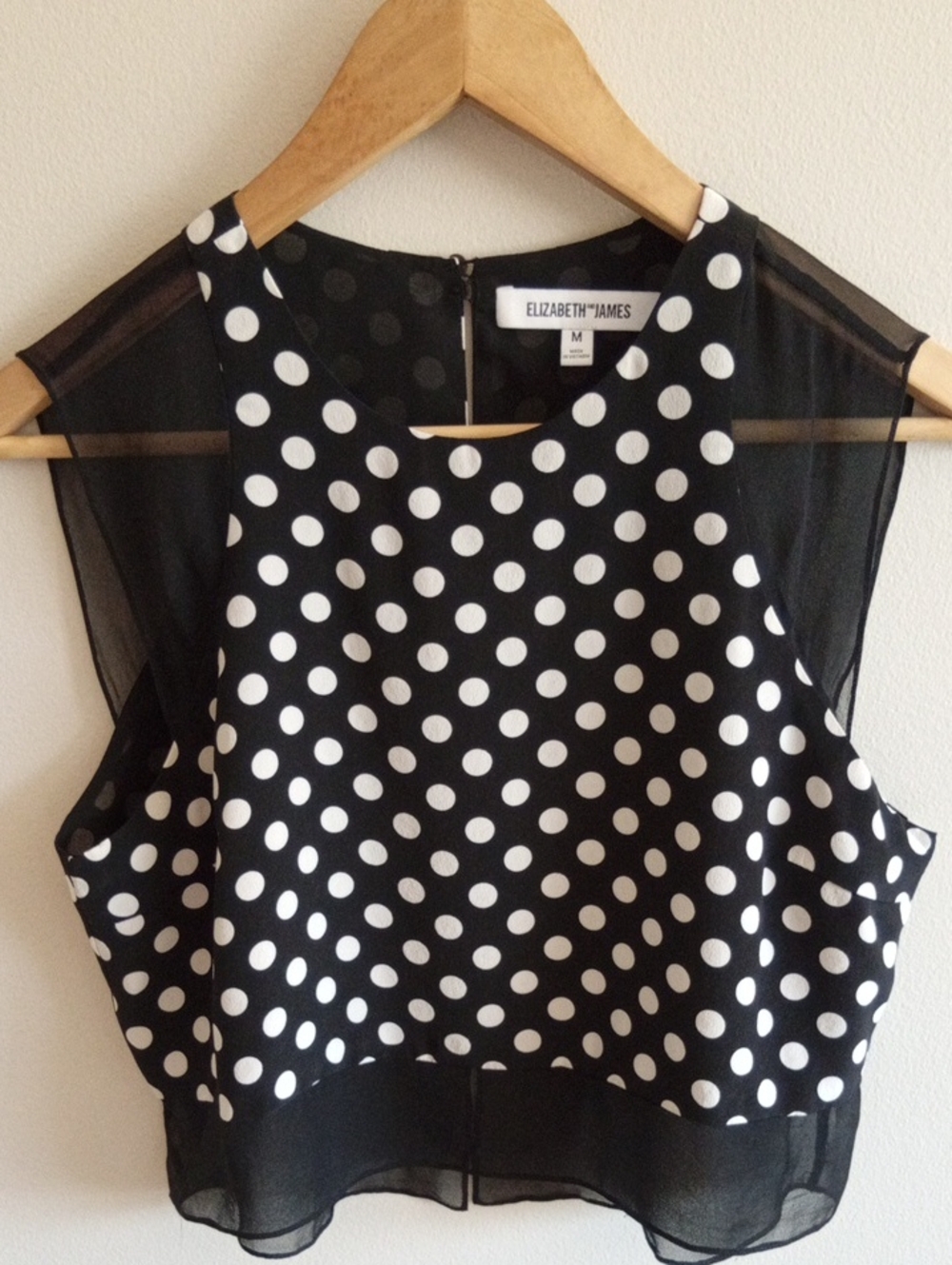 Elizabeth and James Black and White Polka Dot Sleeveless Crop Top Size Medium